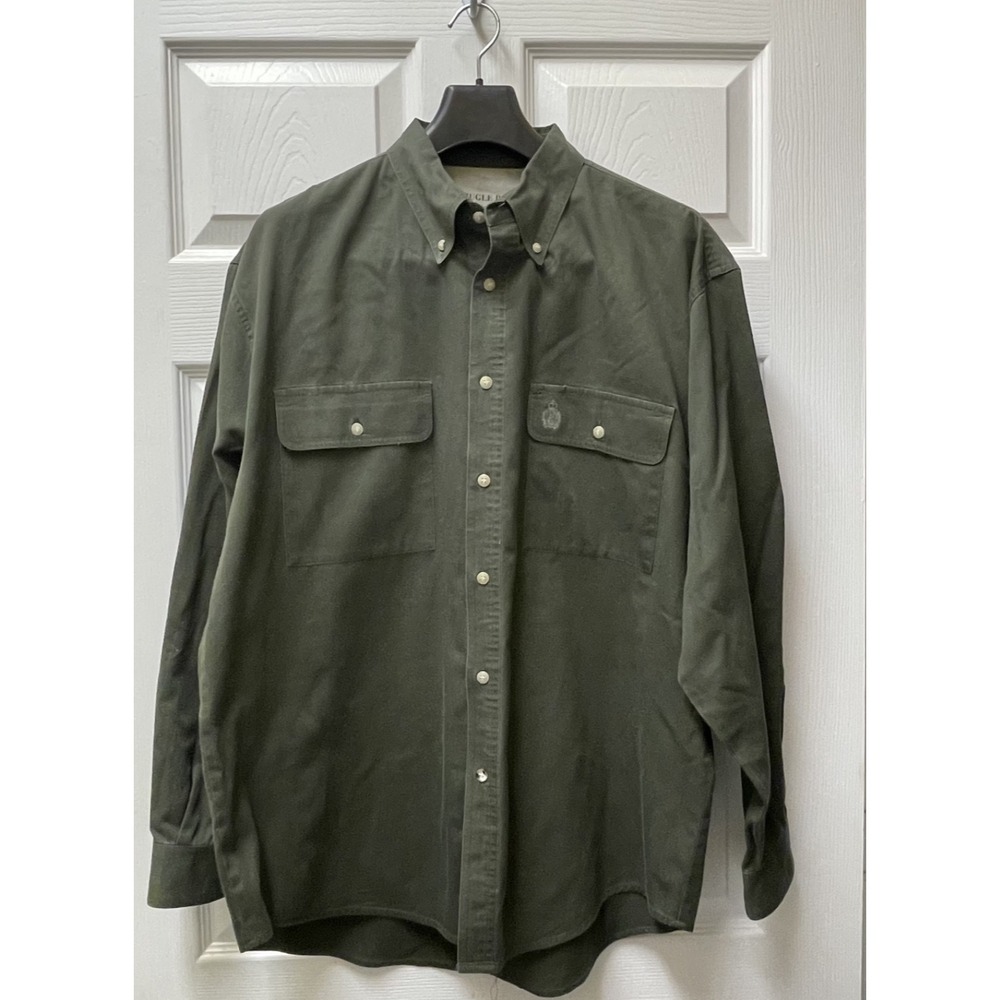 Vintage Bugle Boy Men's L Button Up Double Pocket‎ Green Y2K Preppy Relaxed Fit